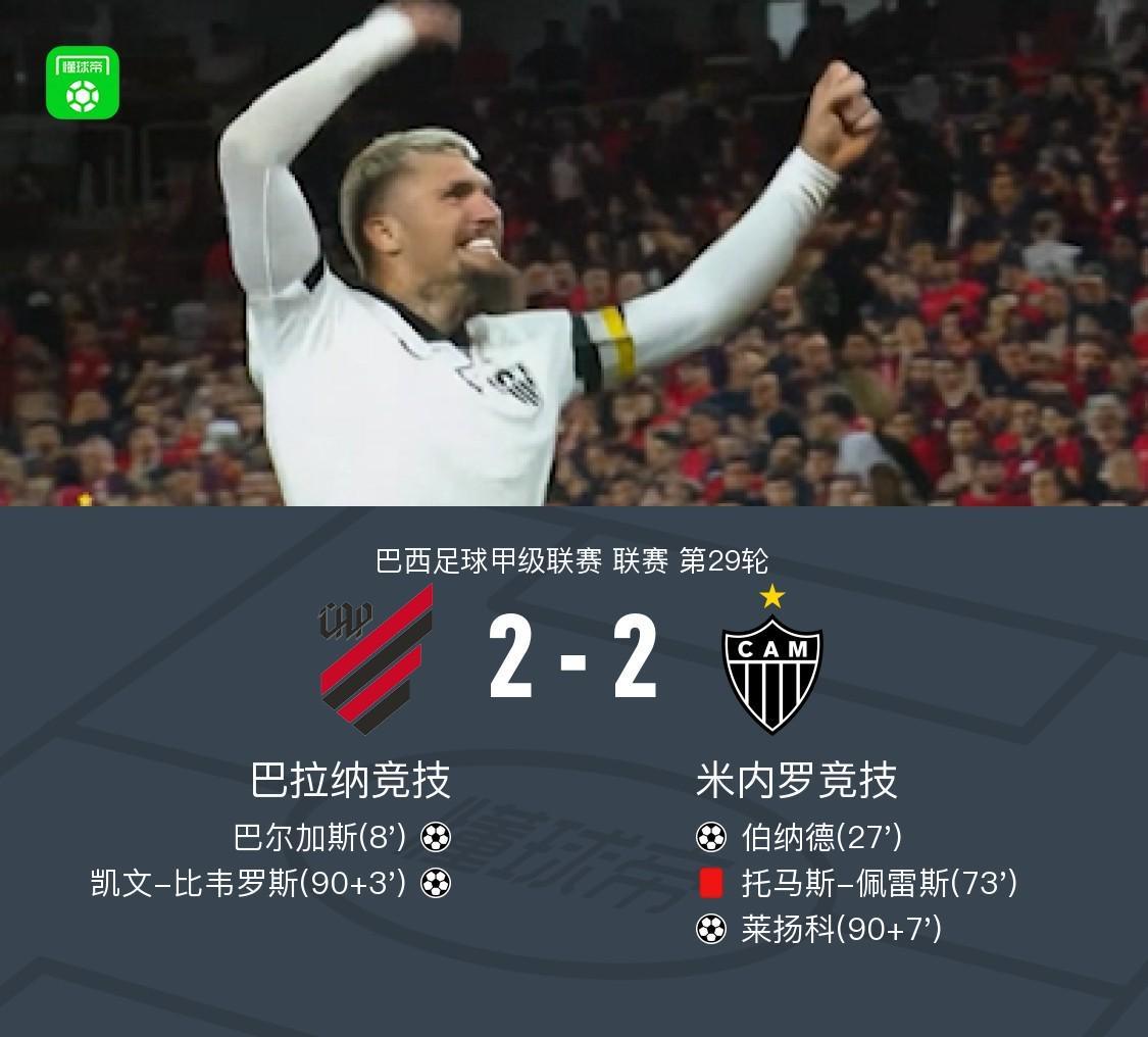 巴拉纳竞技2-2米内罗竞技，莱扬科绝平，巴尔加斯先拔头筹，